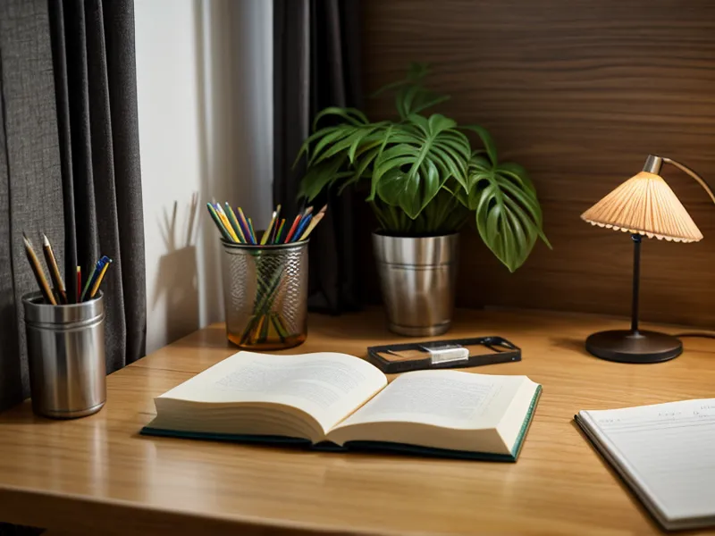 Mano de mujer apartando trabajo para escribir en su cuaderno de crecimiento personal.